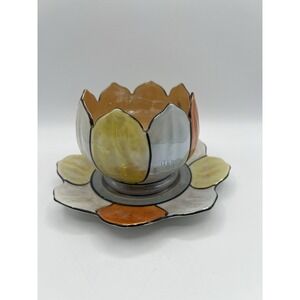 Gold Castle Lotus Rice Bowl Plate Vintage Carnival Orange And Yellow